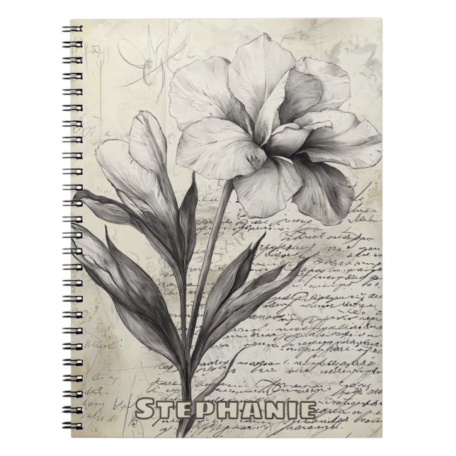 Caderno Espiral Esboço Floral Russo com Caligrafia - Idade (3) (Frente)