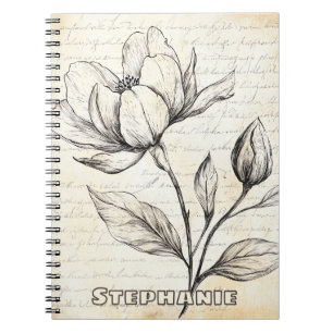 Caderno Espiral Esboço Floral Russo com Caligrafia - Idade (4)