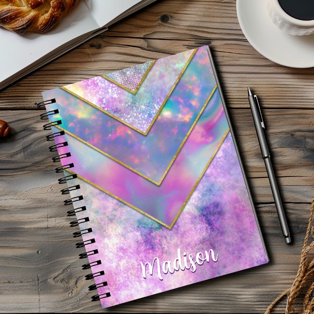 Caderno Espiral Esboço holográfico de na moda cor-de-rosa (Criador carregado)
