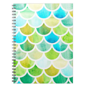 Caderno Espiral Escala de sereia. Balanças de peixe de aquarelas.