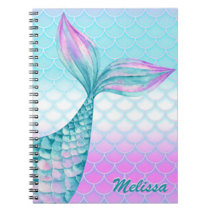 Caderno Espiral Escalas de Cauda de Sereia Rosa-Rosa Personalizada