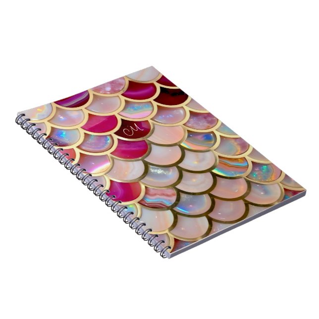 Caderno Espiral Escalas de Sereia, Iridescentes, Ópticas Rosa (Lado Direito)