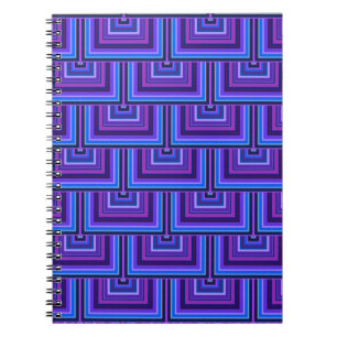 Caderno Espiral Escalas quadradas azuis e roxas