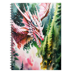 Caderno Espiral Escalas rosa vibrantes do dragão que respira o fog
