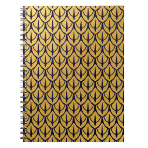 Caderno Espiral Escamas de Dragão Art Deco - Escamas Azuis e Doura