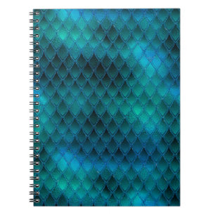 Caderno Espiral Escamas de Dragão Brilhantes Turquesa e Purpurina