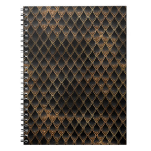 Caderno Espiral Escamas de Dragão com Brilho Preto e Dourado