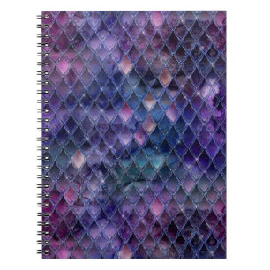 Caderno Espiral Escamas de Dragão Ombre Roxo Brilhante e Purpurina