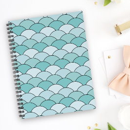 Caderno Espiral Escamas de Dragão, Ventoinhas, Ondas, Seigaiha, Az