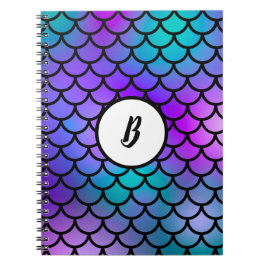 Caderno Espiral Escamas de Sereia Azul Rosa Roxo Verde Azul Peixe 