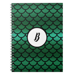Caderno Espiral Escamas de Sereia Verde e Preto Peixe Fantasia