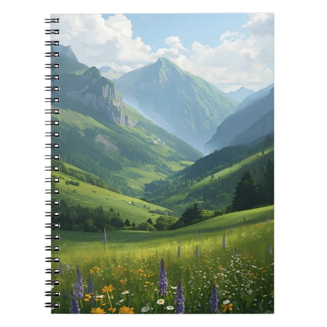 Caderno Espiral Escape de Montanha de Flores Selvagens - Parede Na (Frente)