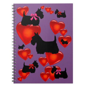 Caderno Espiral Escocês Terrier preto silhueta vermelho coração/ar
