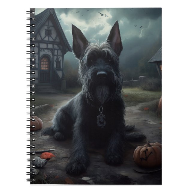 Caderno Espiral Escocês Terrier Pumpkins Halloween Scary (Frente)