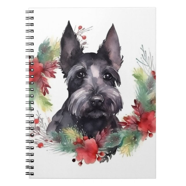 Caderno Espiral Escócia Terrier Christmas Wreath Festivo Pup (Frente)
