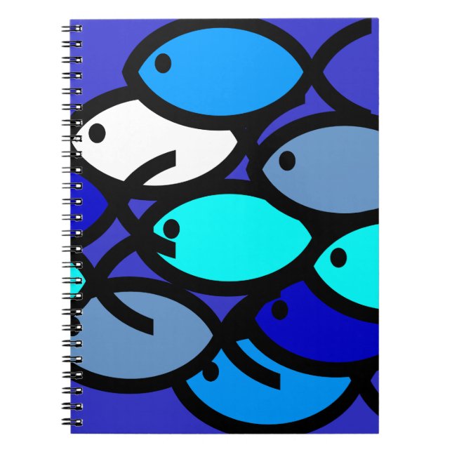 Caderno Espiral Escola de símbolos cristãos dos peixes - azul - (Frente)