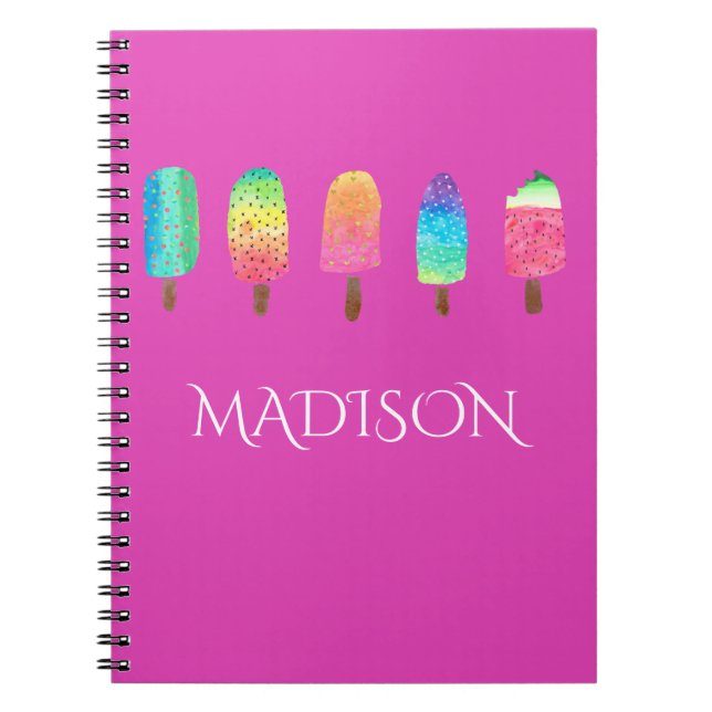 Caderno Espiral Escola legal do costume do rosa quente dos (Frente)