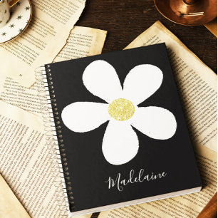 Caderno Espiral Escola Pessoal Dourada de Margarida Branca Simples