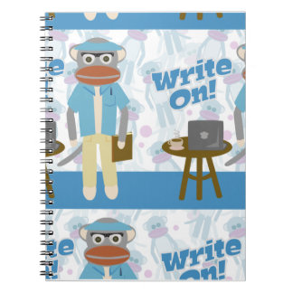 Caderno Espiral Escreva! Arte Padrão do Writer Sock Monkey Diverti