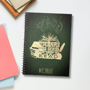 Caderno Espiral Escreva o livro que você quer ler verde-oliva vint