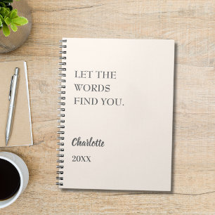 Caderno Espiral Escrevendo de citação inspiradora do creme bege
