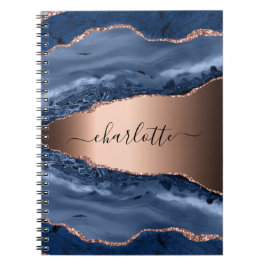 Caderno Espiral Escrito com rosa dourado de mármore azul