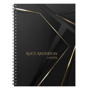 Caderno Espiral Escritório de Advogado Preto Abstrato Luxuoso Eleg