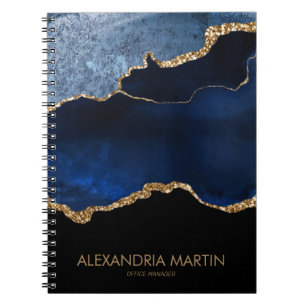 Caderno Espiral Escritório de Brilho Azul Dourado do Marinho Mode