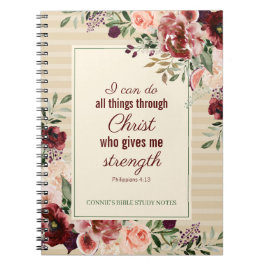 Caderno Espiral Escritura Cristã Bordô Floral Personalizado