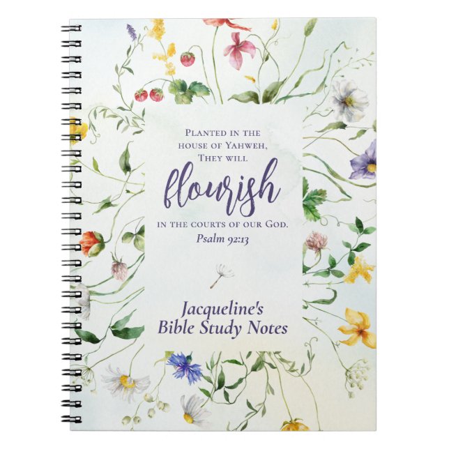 Caderno Espiral Escritura de flor selvagem personalizada com aquar (Frente)