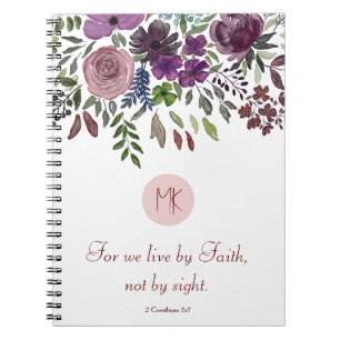 Caderno Espiral Escritura monográfica Borgonha Aquarela Floral