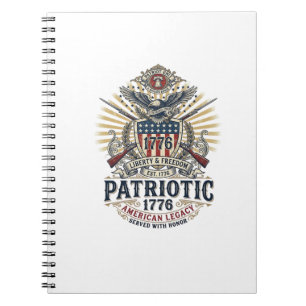 Caderno Espiral Escudo de Batalha Patriótico 1776 Símbolo Inspirad