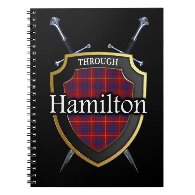 Caderno Espiral Escudo e Espadas do Clan Hamilton Tartan (Frente)