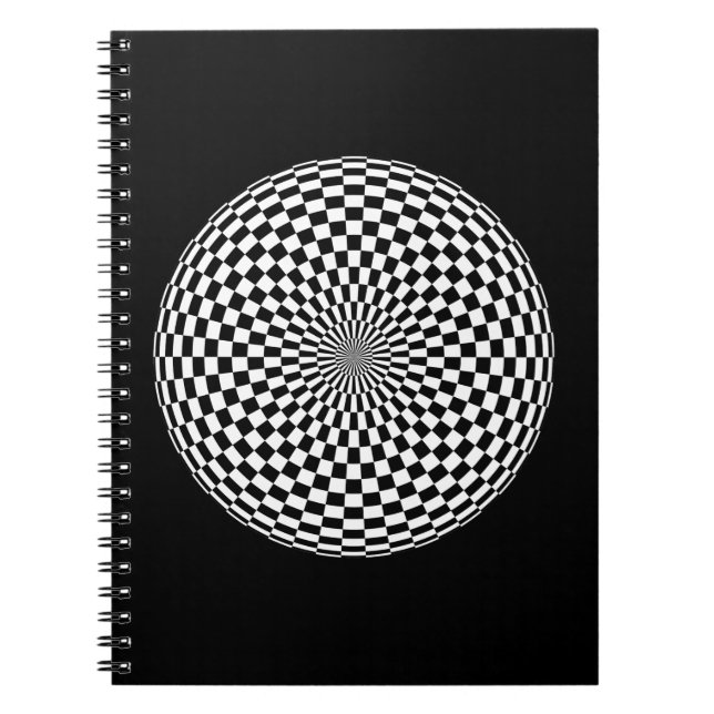 Caderno Espiral Esfera de tabuleiro redondo preto e branco (Frente)