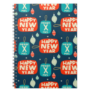 Caderno Espiral Esferas de Natal e ornamentos, padrão de colheita 