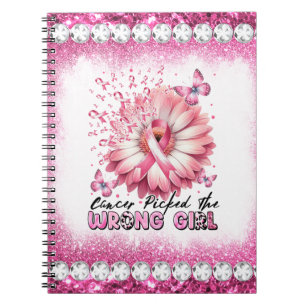 Caderno Espiral Esmagar Faixa Rosa Mês de consciência do câncer de