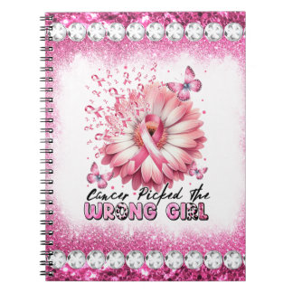Caderno Espiral Esmagar Faixa Rosa Mês de consciência do câncer de