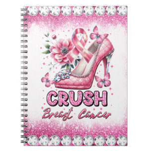 Caderno Espiral Esmagar Faixa Rosa Mês de consciência do câncer de