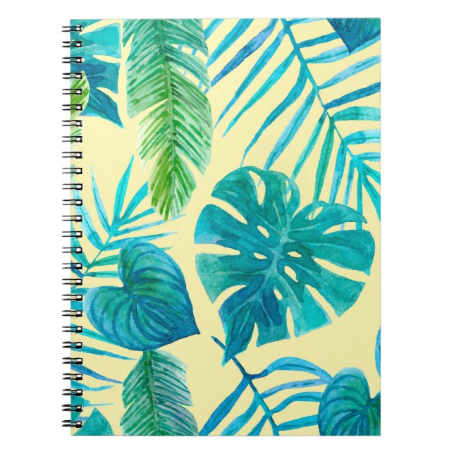 Caderno Espiral Esmague o verde das plantas tropicais da selva. En (Frente)