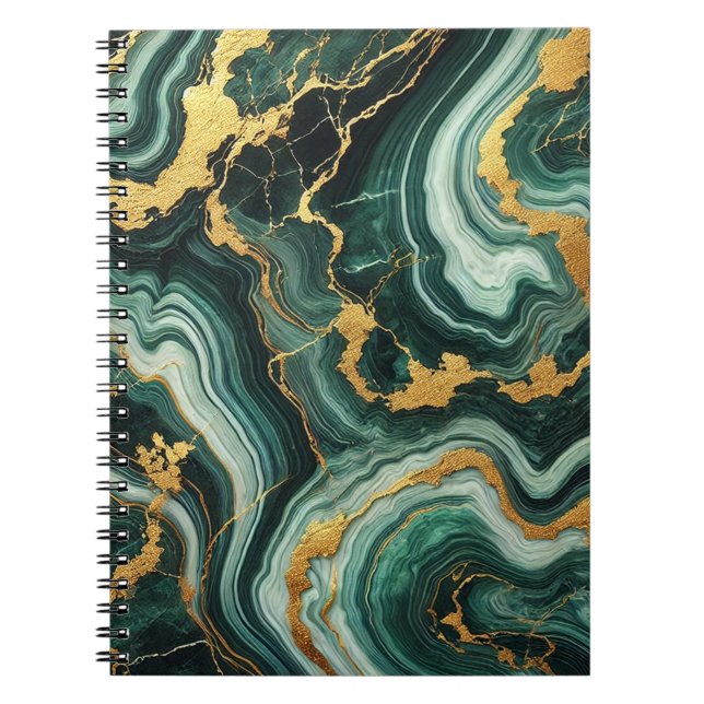 Caderno Espiral Esmeralda Verde & Olhar de Mármore Dourado Glam  (Frente)