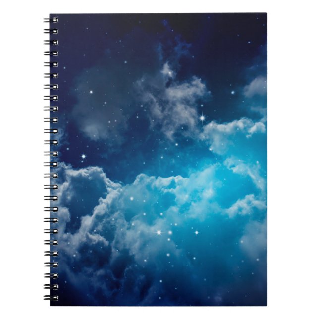 Caderno Espiral Espaço do céu noturno com nuvens e estrelas,noite, (Frente)