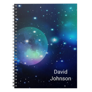 Caderno Espiral Espaço externo e estrelas com nome personalizado