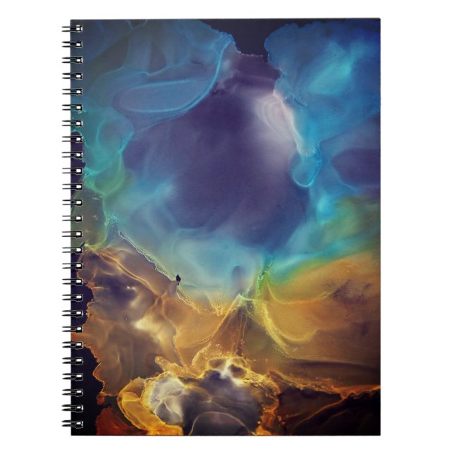 Caderno Espiral Espaço Nebula azul Amarelo Álcool Arte (Frente)