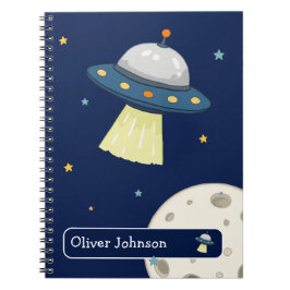 Caderno Espiral Espaço Personalizado UFO Lua Nome Escola