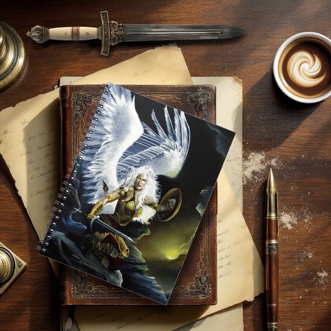Caderno Espiral Espada de Anjo Guerreiro de Fantasia Feroz (Criador carregado)