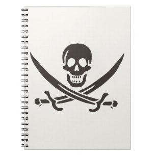 Caderno Espiral Espadas de crânio de obsidiana Bandeira pirata de