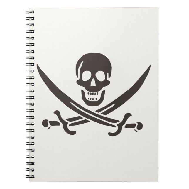 Caderno Espiral Espadas do Crânio Obsidiana Bandeira pirata de Cal (Frente)