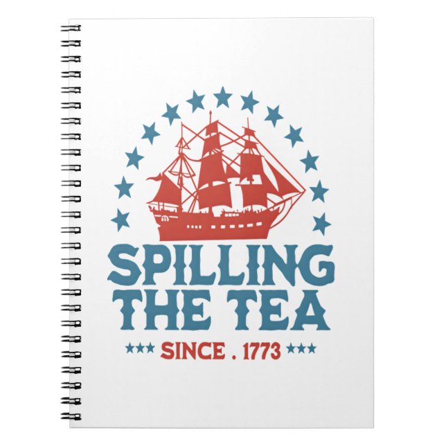 Caderno Espiral Espalhar O Chá Desde 1773 Vermelho Branco Azul Fun (Frente)