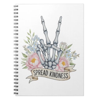Caderno Espiral "Espalhe a Bondade" Sinal de Paz Esqueleto – Aquar