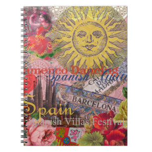 Caderno Espiral Espanha Vintage Sol Viagem Colagem Retro Europa